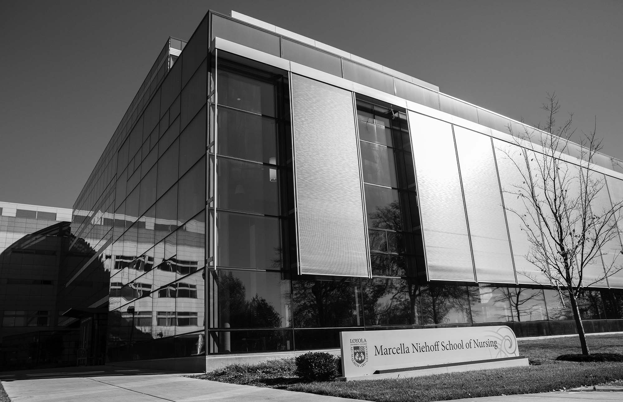 The new Niehoff School of Nursing building on the Health Sciences Campus