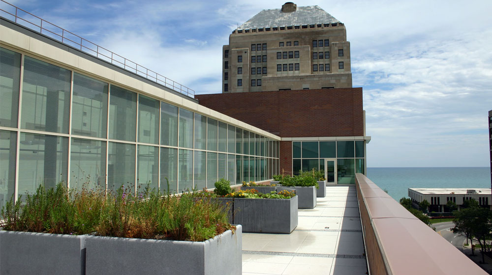 Exterior shot of the Life Sciences Building on Lake Shore Campus.