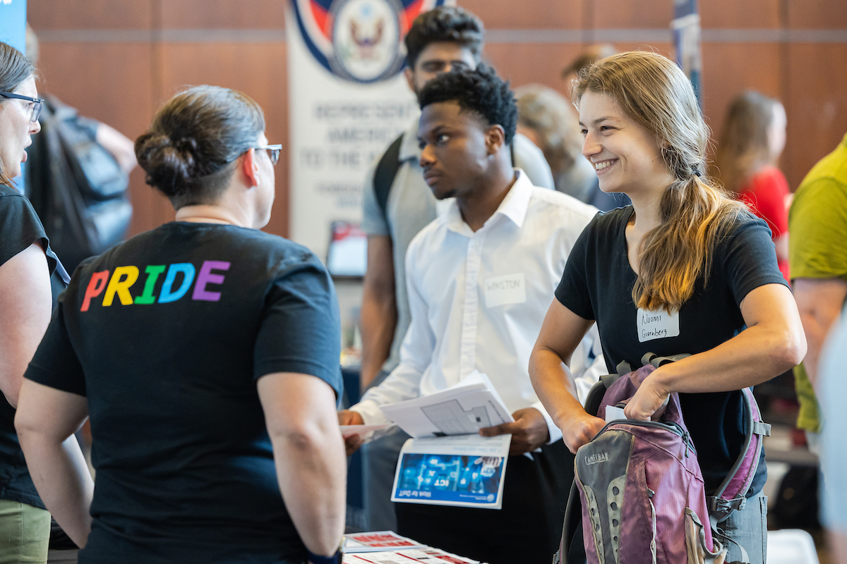 Students and employers at a career fair 