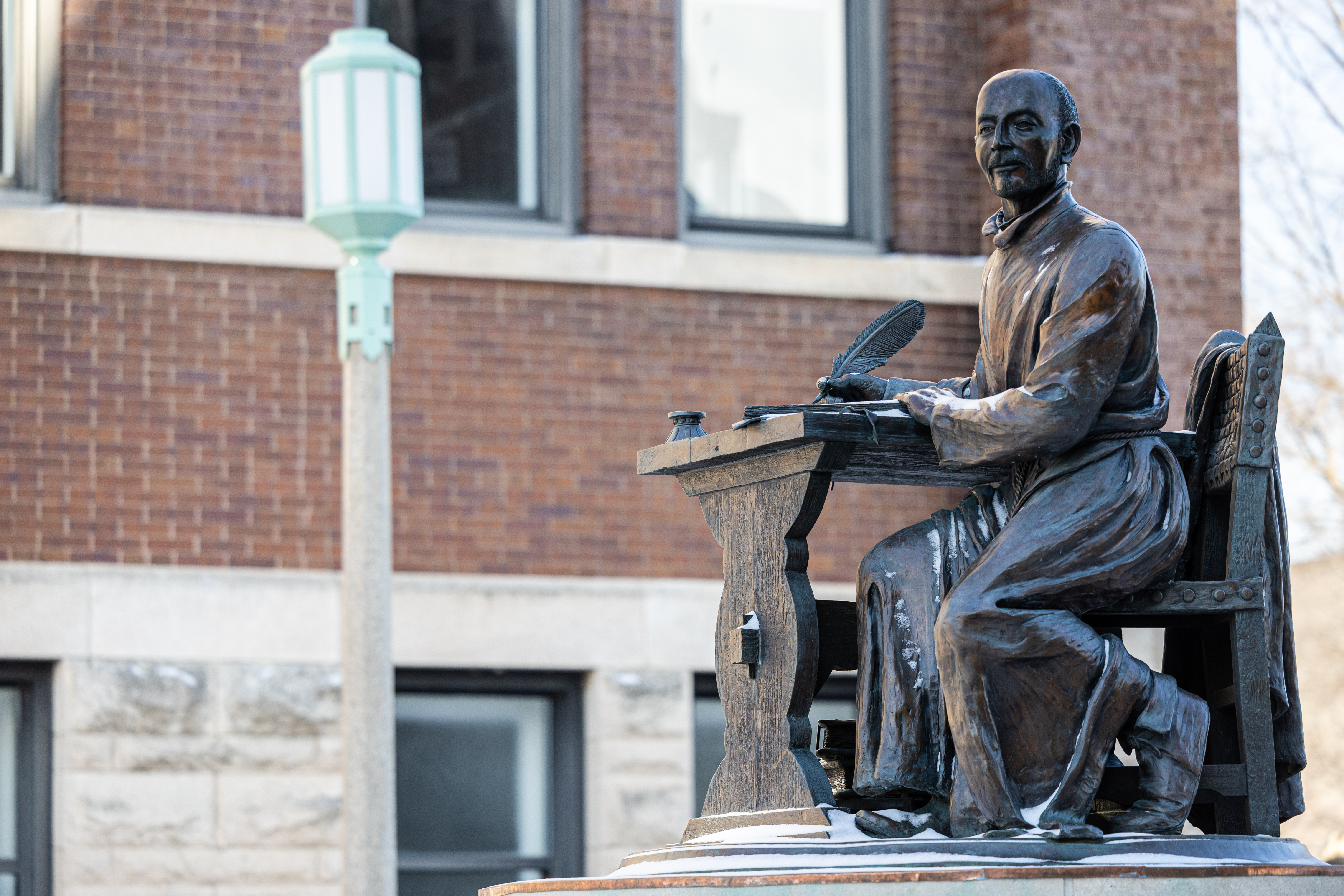 Statue on lake Shore Campus 