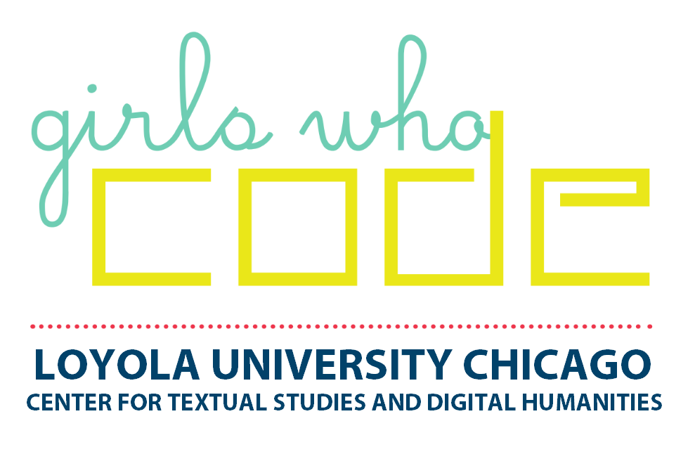 Logo of Girls who Code with LUC, matches GWC branding guidelines