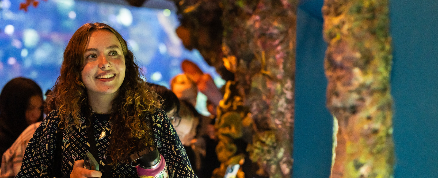 A student observes an exhibit at Shedd Aquarium.