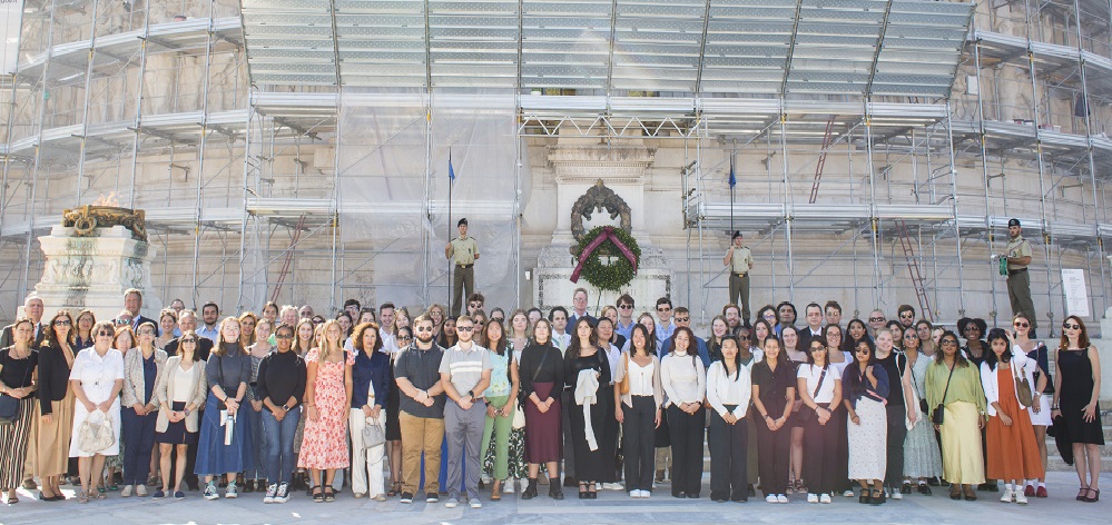 Students and staff who attended the ceremony celebrating John Felice's 100th birthday