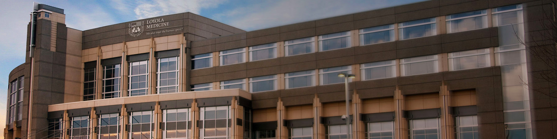 An exterior view of Loyola hospital on the Health Sciences campus in Maywood