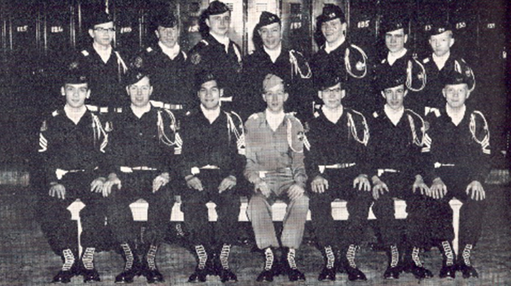 A black and white photo of prior Loyola University Chicago ROTC members