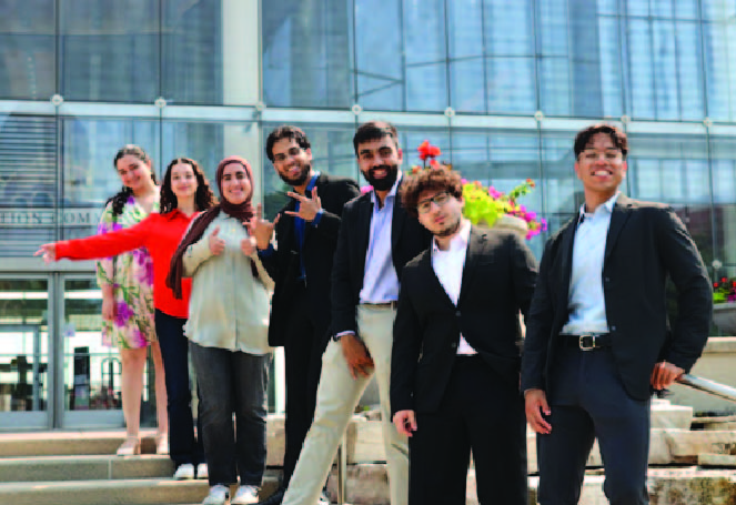 Students standing on campus