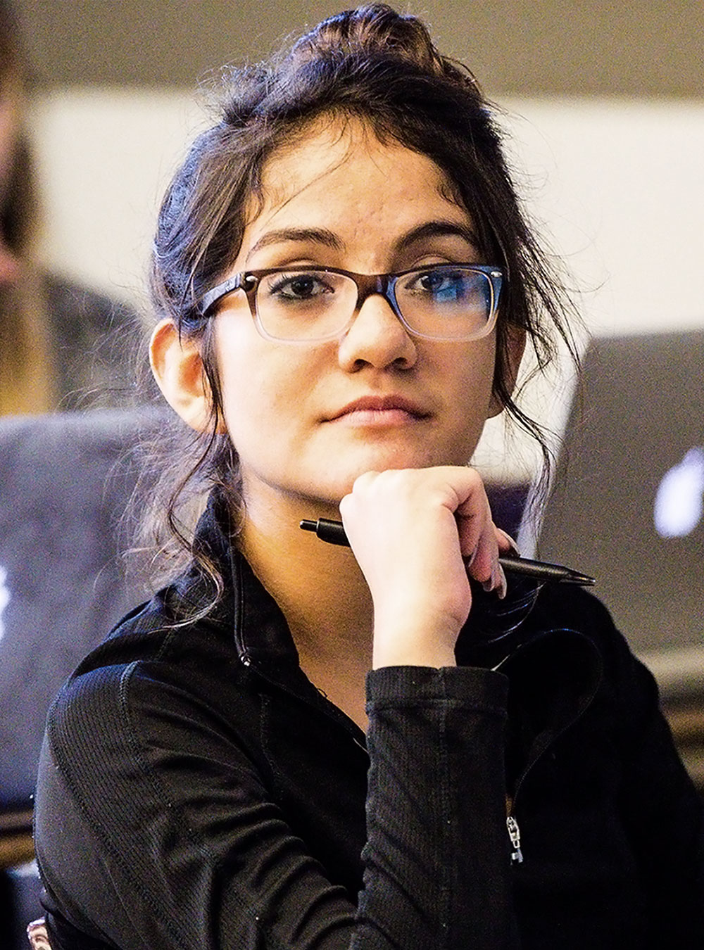 A Loyola University Chicago Marcella Niehoff School of Nursing nursing student in class