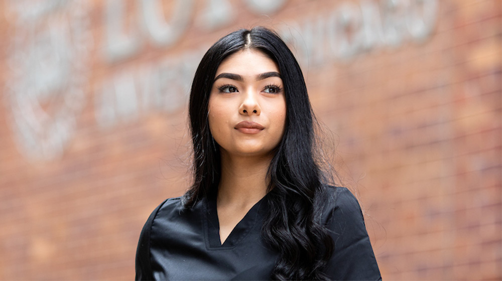 Jessica Martinez-Vega is part of the first BSN Pathway cohort, an initiative between the School of Nursing and Loyola's Arrupe College that aims to increase opportunities for underrepresented students to earn their Bachelor of Science in Nursing. 