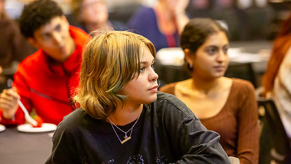 Students listen to a discussion on Jesuit values and equity during the Marcella Niehoff School of Nursing's first Inclusive Excellence Day. 