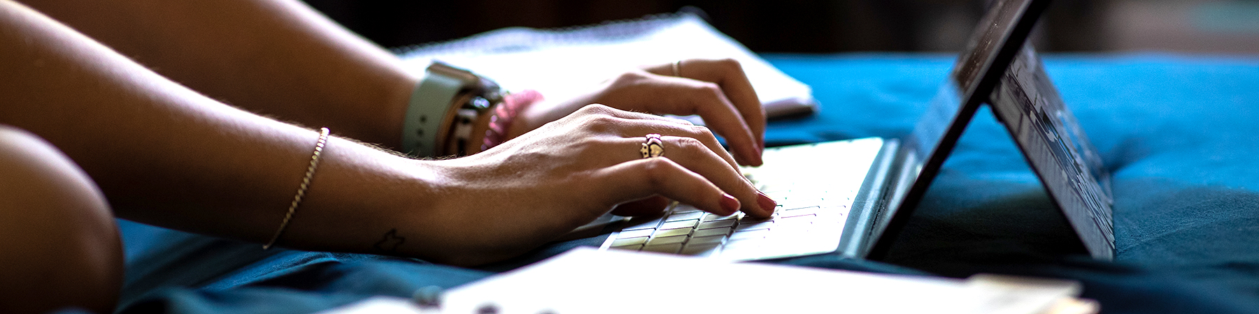 Student looking at a computer