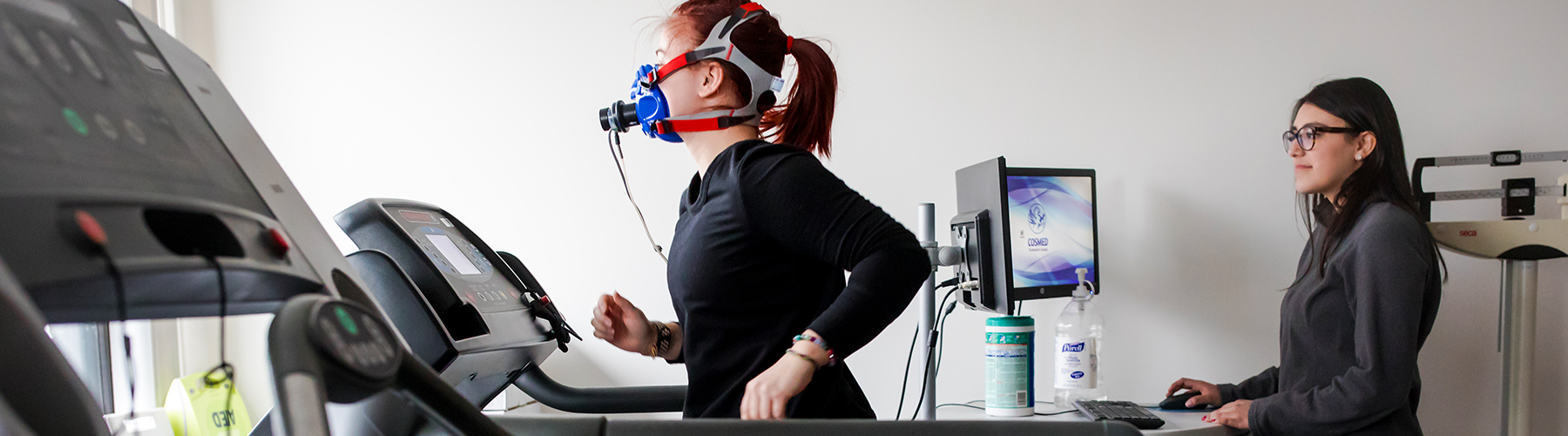 Loyola University Chicago students work in the Exercise Science Lab in BVM Hall