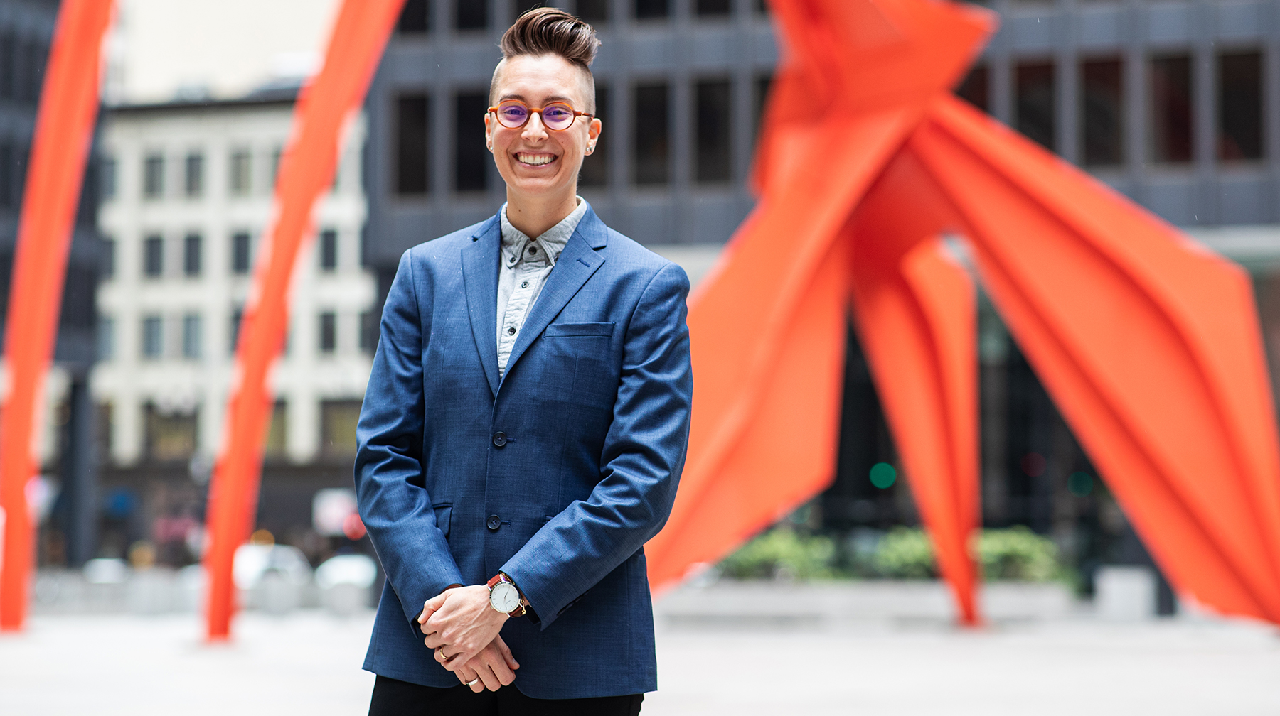 President's Medallion winner Sarah Free portrait in the Chicago Loop.