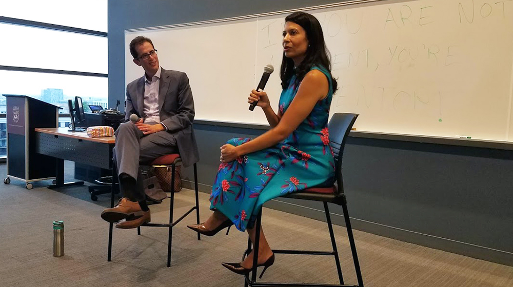 Baumhart Center founding director Seth Green and Fifth Third Bank senior vice president Nicole Johnson-Scales discuss navigating careers at the intersection of purpose and profit.