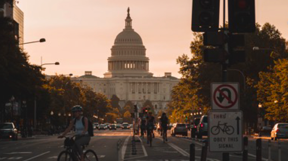 A view of the capitol and Washington D.C, skyline