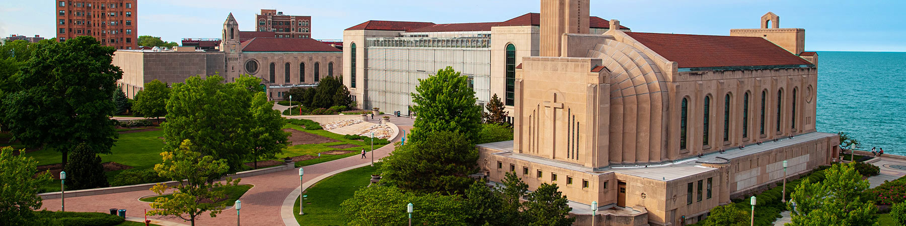 Aerial shot of campus during the summer.