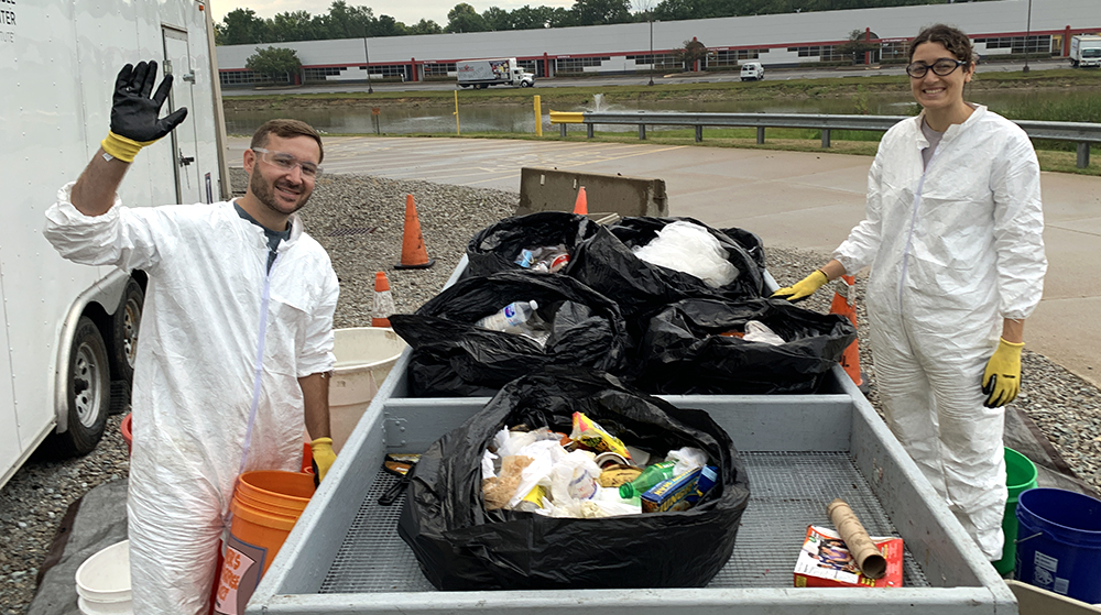 Zach Samaras conducting a waste audit