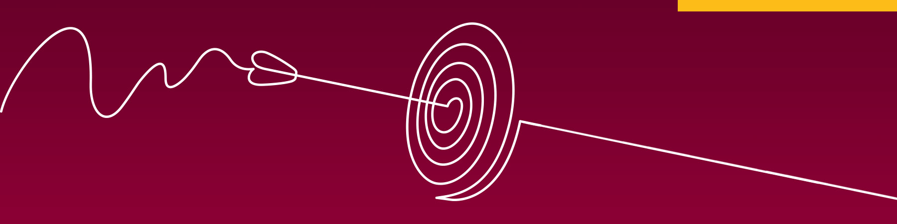 White line illustration of an arrow hitting a target, against a maroon background, to represent Loyola University Chicago's brand advertising efforts.