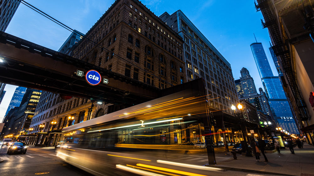 The Chicago loop at night. Veterans and those serving in the military can find academic opportunity at Loyola University Chicago located in Chicago.